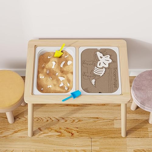 Miniatura 4 de Mesa sensorial, mesa de actividades para niños, mesa de juego de madera con contenedores, mesa Montessori, pizarra de tiza y pizarra blanca