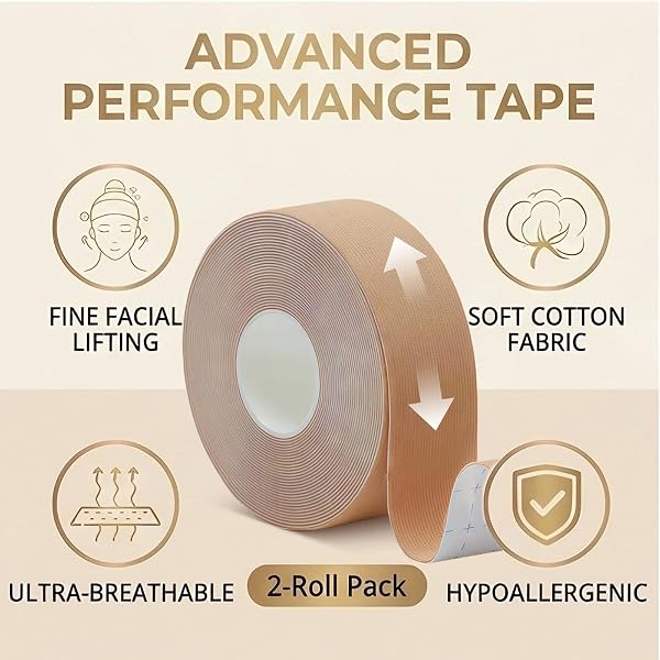 2 Rotoli Face Tape Viso Lifting, anti-pieghe nastro per il viso,cerotto ad alta elasticità, Firming and Tightening Skin, Cerotti Lifting Viso, 2.5CM*5M - 2