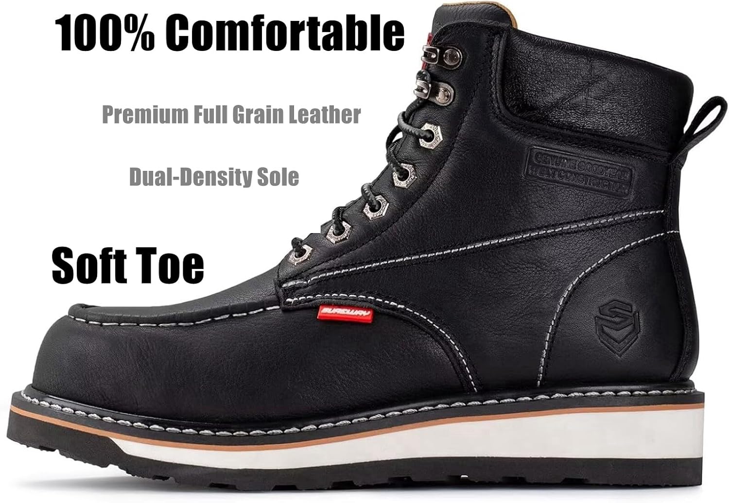 SUREWAY Mens Heavy Duty Soft/Composite/Steel Toe Work Boots for Men-Comfortable,GoodyearWelt,Full Grain Leather,6 in Wedge Moc Toe Construction Boots/Shoes - Image 2