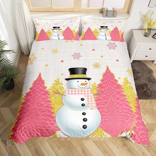 Miniatura 1 de Manfei Lindo juego de funda de edredón de muñeco de nieve, tamaño matrimonial, juego de ropa de cama de copos de nieve con árboles de Navidad, 3