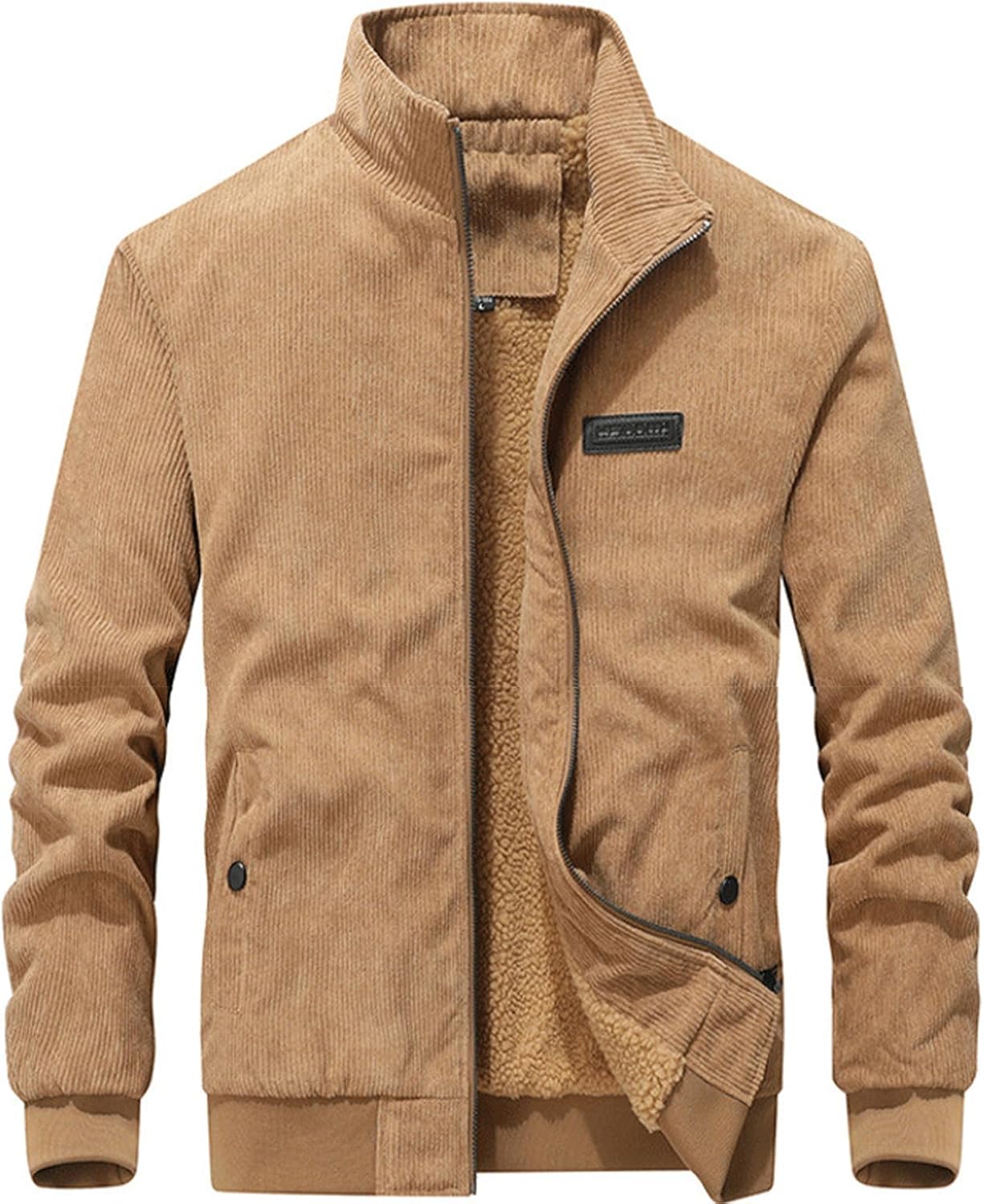 Men's Corduroy Jackets Sherpa Lined Fleece Trucker Work Jacket Cotton Stand Collar Coats Winter Warm Outwear, S-2XL