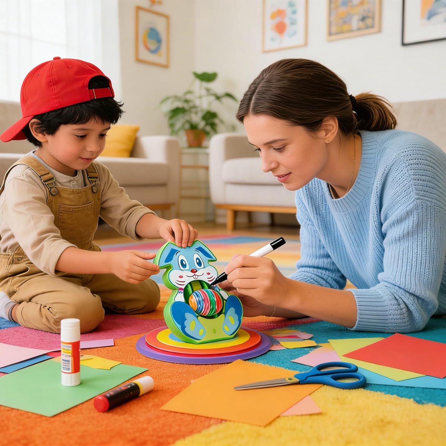 Easter Egg Painting Machine, 21 x 17 cm Easter Egg Decoration Set with Colouring Pencils and White Eggs, Easter Egg Spinner Painting Machine, Easter Egg Painting Machine for Children, Family, Home