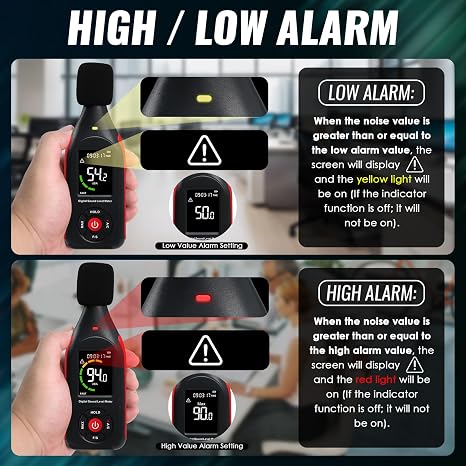 Decibel Meter Data Logger Sound Level Logger Noise Monitor with Data Recording, 31,000 Data, Graph Printing, MAX, Data Hold, 3-Color Light Alarm for Home, Office, Classroom, Industrial Use (30-130dB)
