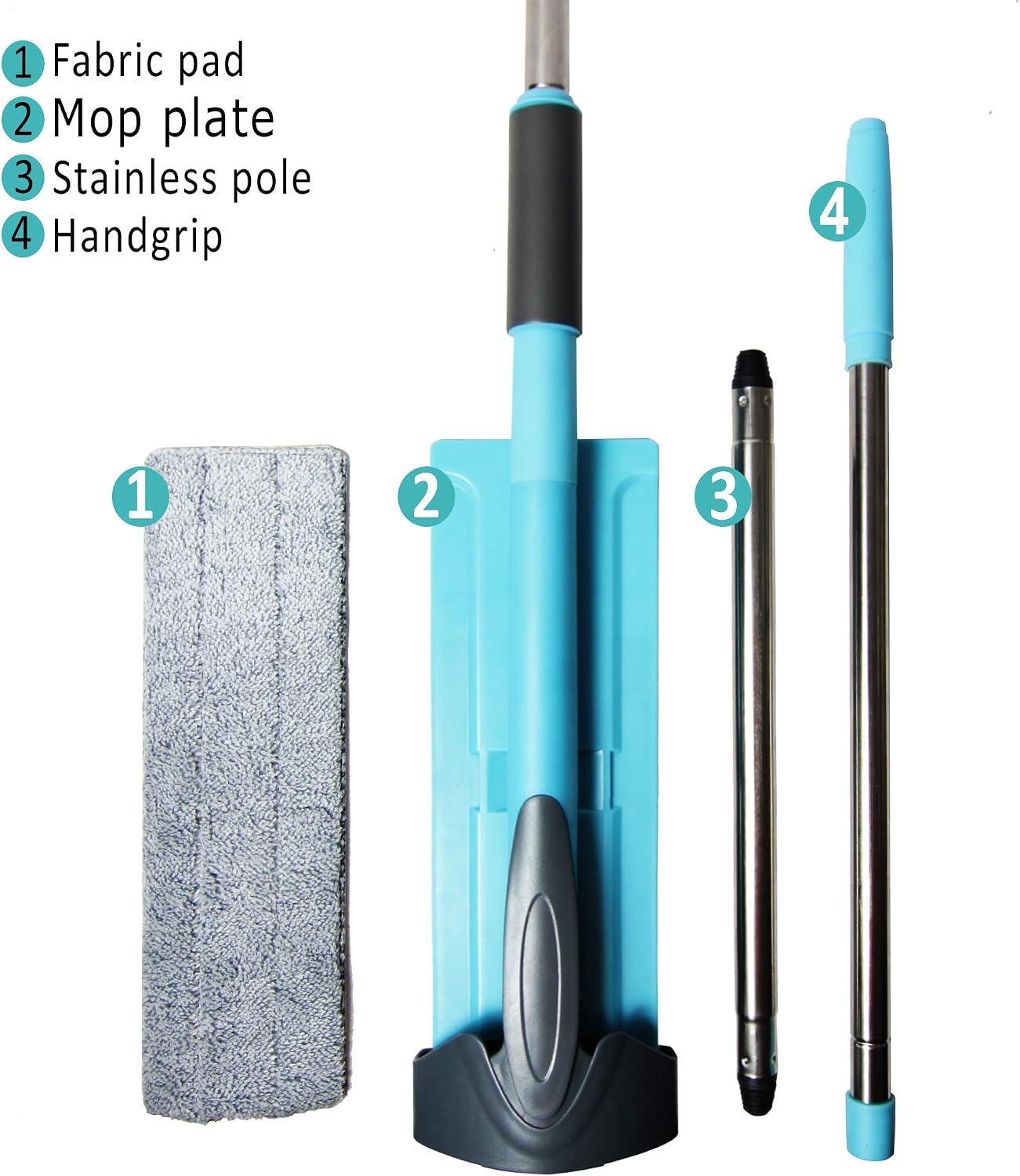 Best Cyber Monday 🔥 Guay Clean Flat Mop - Smart Self Squeeze Wringing No Bucket System - 2X Microfiber Pads for Dry and Wet Household Cleaning - Telescopic Pole with Spin Head - Home Commercial Cleaner - Green