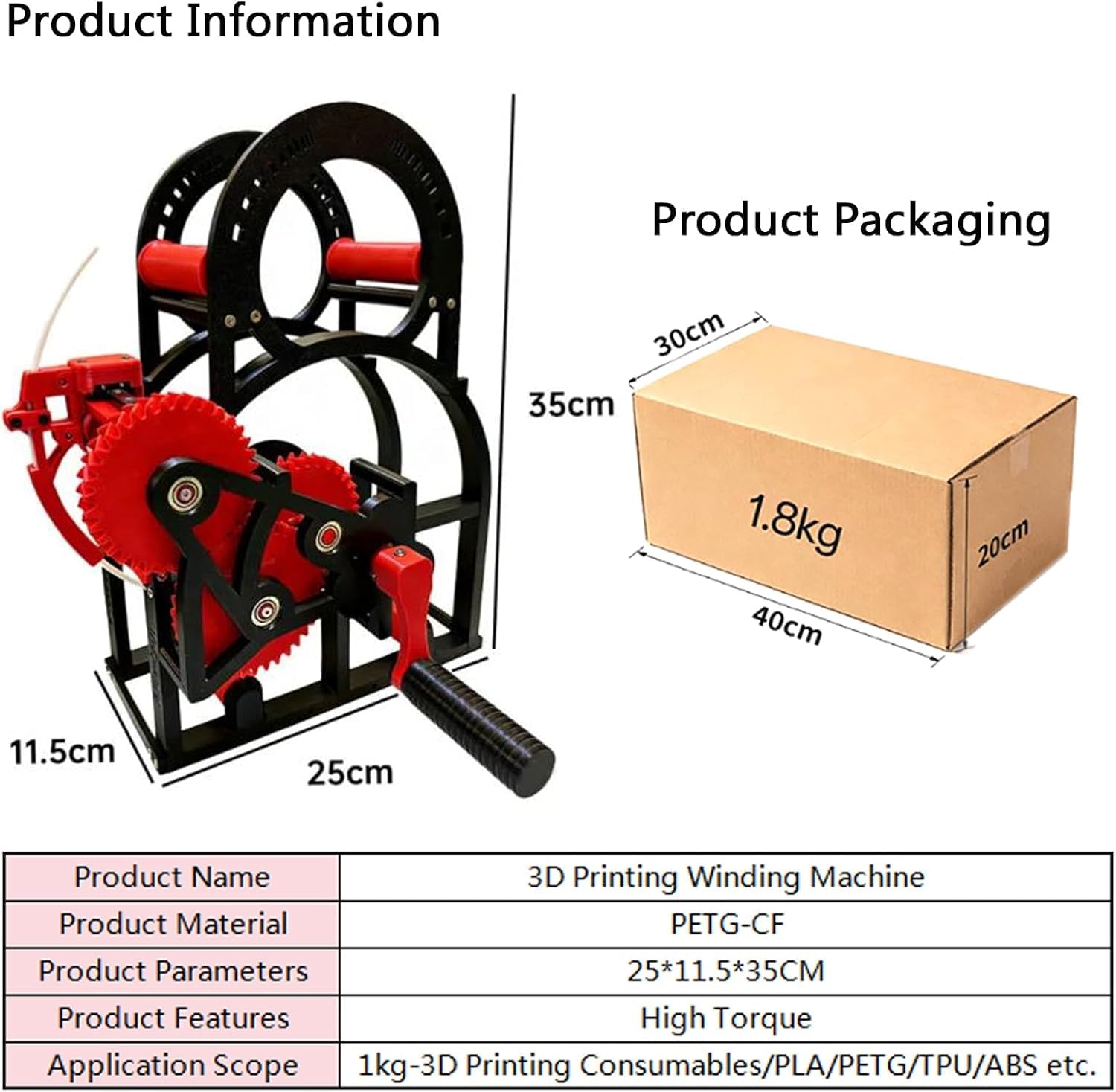 Handgekröpfter 3D-Verbrauchsmaterialienwickler, 3D-Industrie-Verbrauchsmaterial-Wickler, kompatibel mit Spulen mit 20 cm Durchmesser, 3D-Druck-Filament