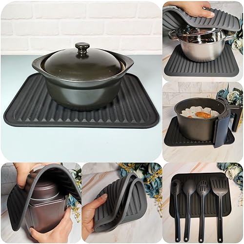 Miniatura 9 de Juego de 2 salvamanteles de silicona para ollas y sartenes calientes, alfombrillas resistentes al calor, almohadillas calientes para encimera de