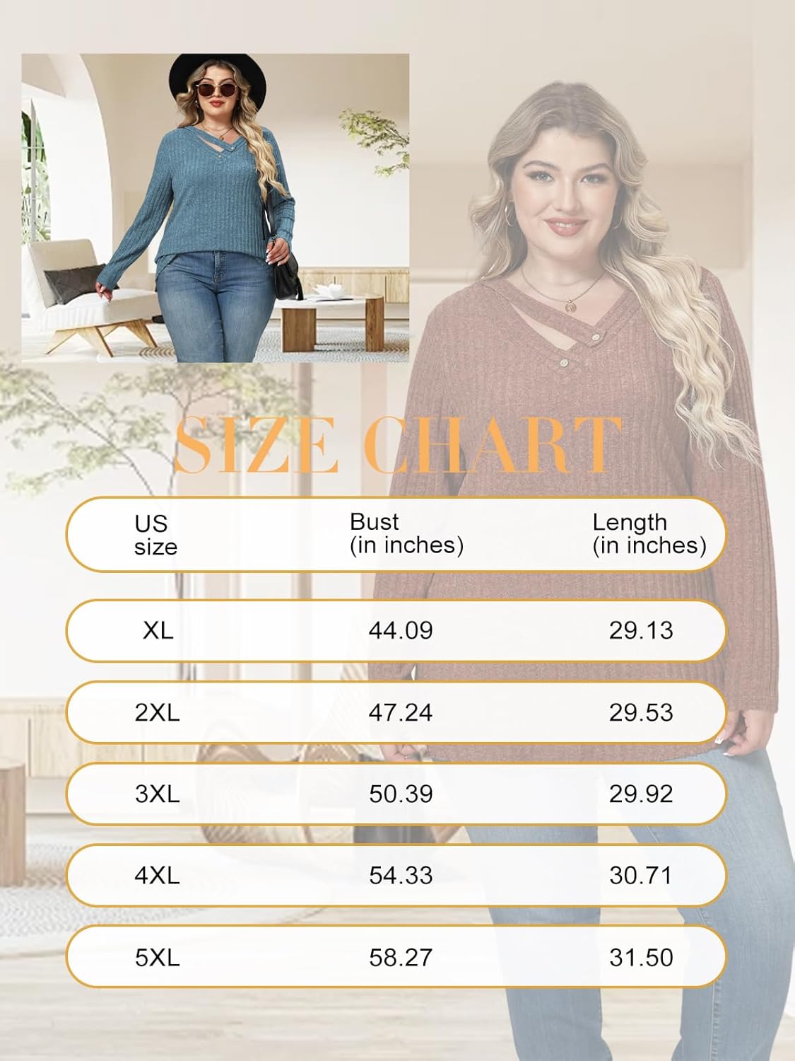 VISLILY Womens-Plus-Size-Tops Trendy V Neck Casual Long Sleeve Shirts Lightweight Knit Sweaters Button Decor Tunics Blouses - Image 7