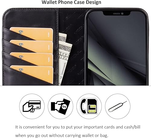 Miniatura 6 de VISOUL Funda para iPhone 12 Pro Max de 6.7 pulgadas, funda de piel auténtica con soporte para mujer, funda magnética con tarjetero para iPhone 12
