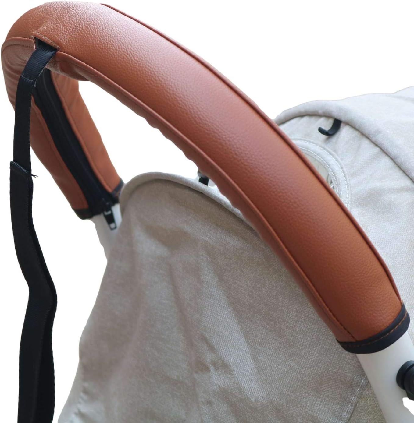 Leather Handle Sleeve Cover Compatible for Babyzen yoyo 2,Stroller Accessories,PU Sleeve Protect Case for YOYO+ Armrest Bumper (No Wrist Strap) (Brown)
