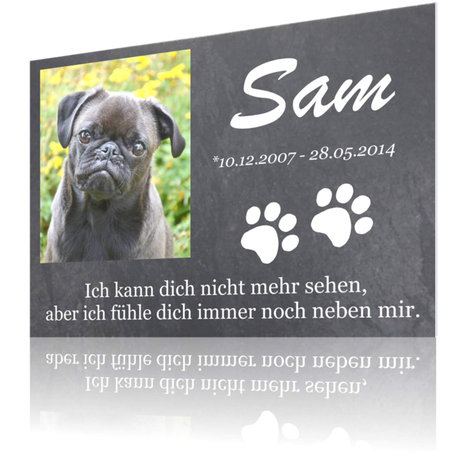 Personalisierte Grabplatte Haustier aus Alu-Verbund – Foto in Herz/Kreis/Rechteck, Name • Datum • Spruch – wetterfest & UV-beständig – Größen DIN A6 bis DIN A2 – Grabschmuck für Hund/Katze