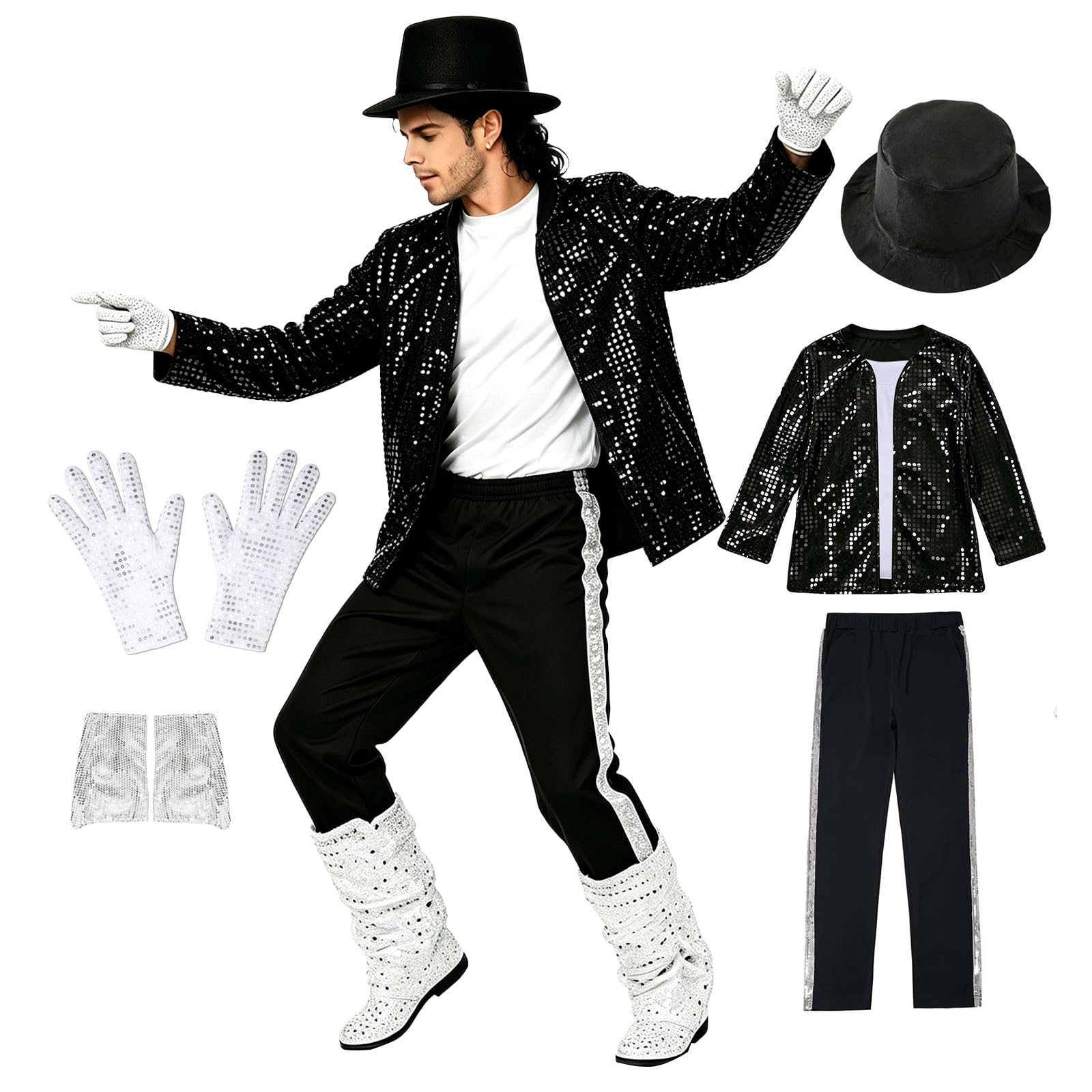 Genérico Disfraz Costumes Adulto Jacket Chaqueta Guantes Pantalones Medias Completo Regalar Disfraz del del Ideal para Navidad Bailes Escénicos Cosplay Clásico Hombre Mujeres Ropa Traje Completo