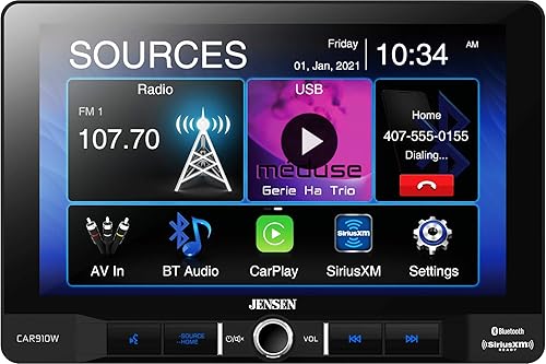 Jensen CAR910W 9 pulgadas Mechless receptor multimedia con inalámbrico y con cable Apple CarPlay l Soporta dispositivos Android l SiriusXM-Ready l