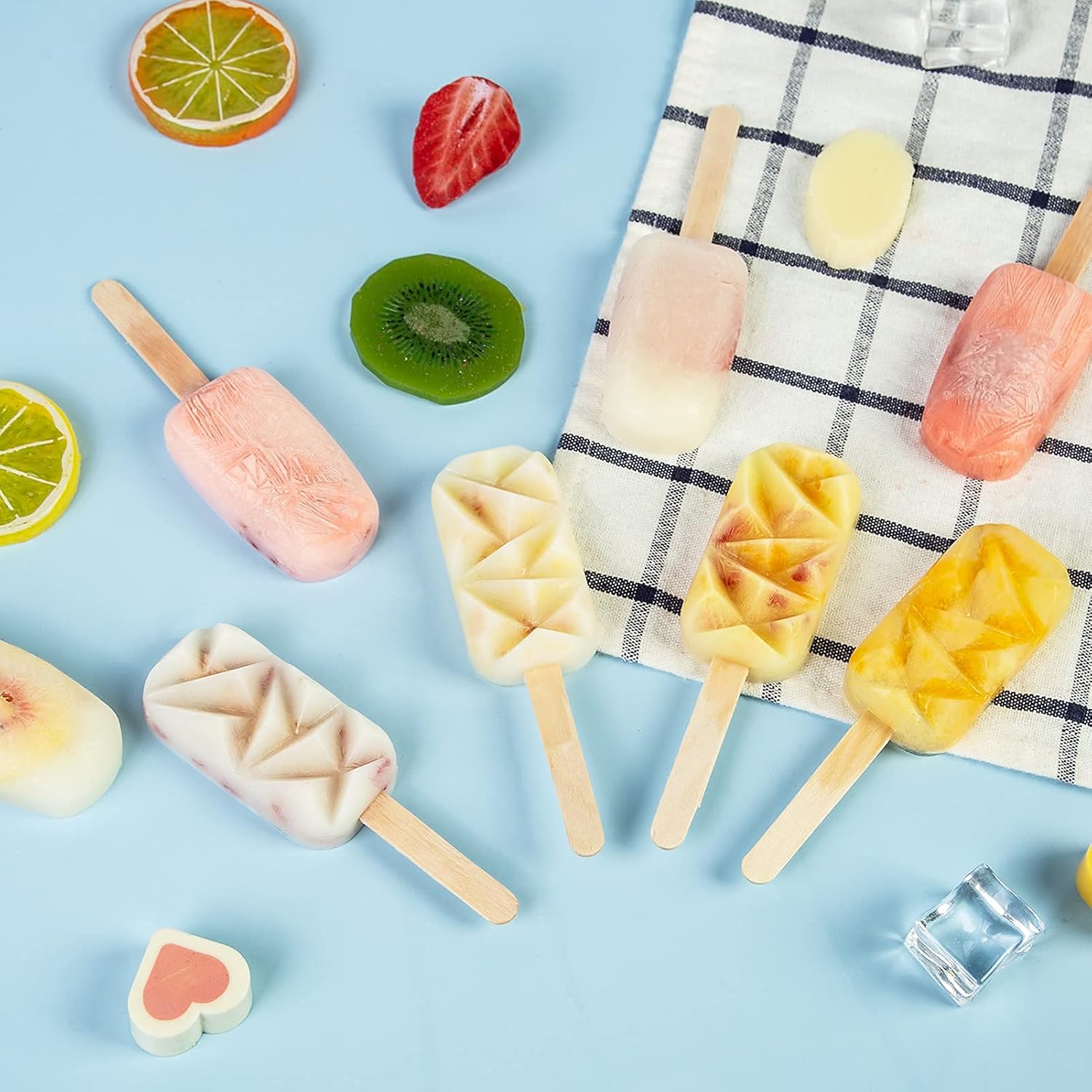 Ozera 2 Pack Popsicle Molds, Homemade Silicone Ice Cake Pop Molds Square 4 Cavities White, Cakesicle Baking Molds with 50 Wooden Sticks, 50 Popsicle Bags & 50 Sealing Lines (White)