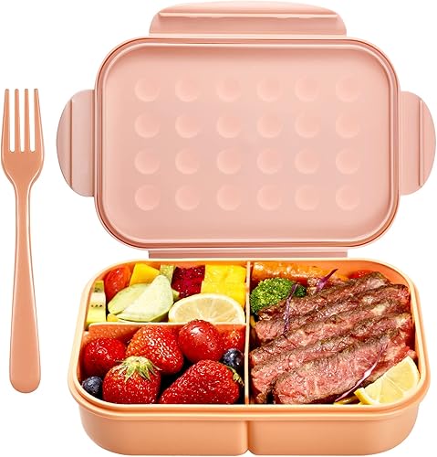 Miniatura 7 de Jeopace Lonchera Bento para adultos, lonchera Bento con 3 compartimentos, apta para microondas (cubiertos incluidos, morado y naranja)