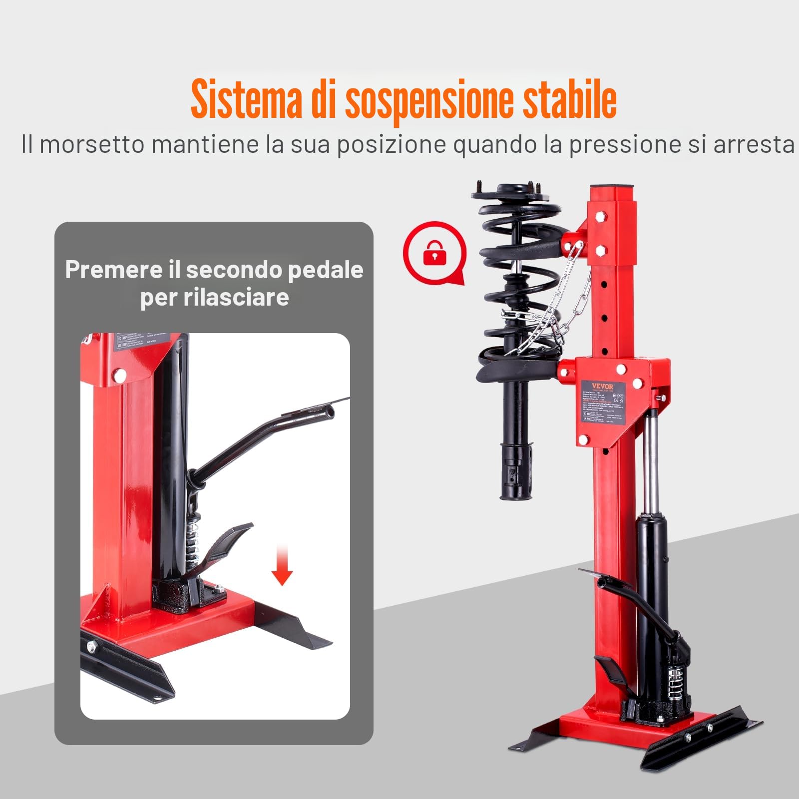 VEVOR Kit Compressore a Molla Ammortizzatore Idraulico per Auto Corsa da 320mm, Kit di Strumenti Compressore a Molla Cilindro Idraulico 4,5T con Pedale per Rimozione Molle di Sospensione per Auto SUV