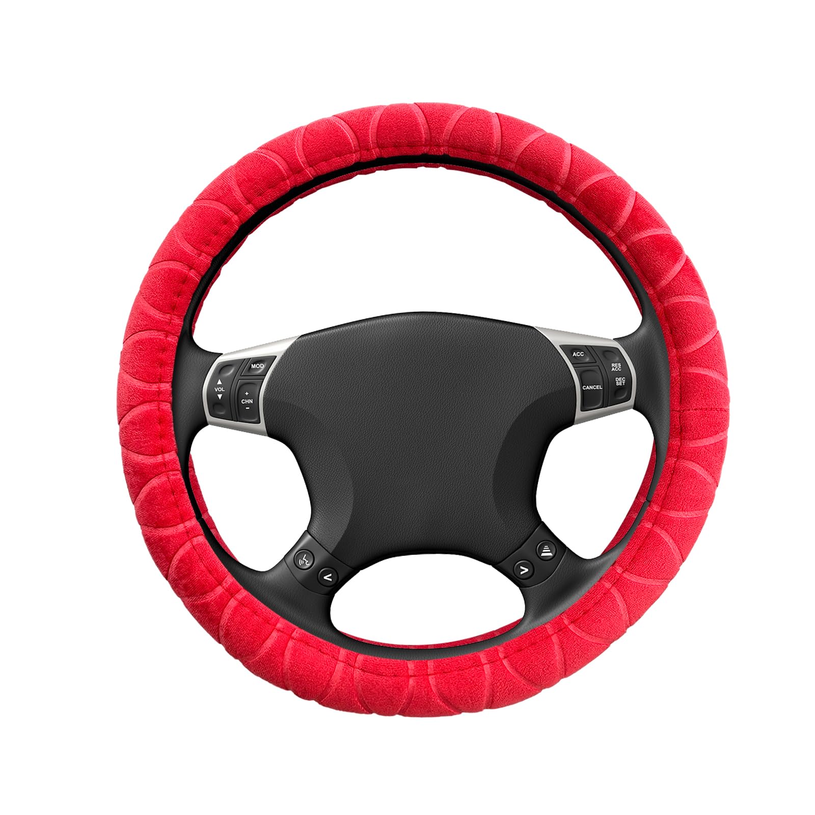 Car Steering Wheel Cover, 15×15 Inch Soft Plush Elastic Steering Wheel Protector, Anti-Slip Fluffy Warm Steering Wheel Cover for Girls Women Men, Winter Steering Wheel Pad (Red)