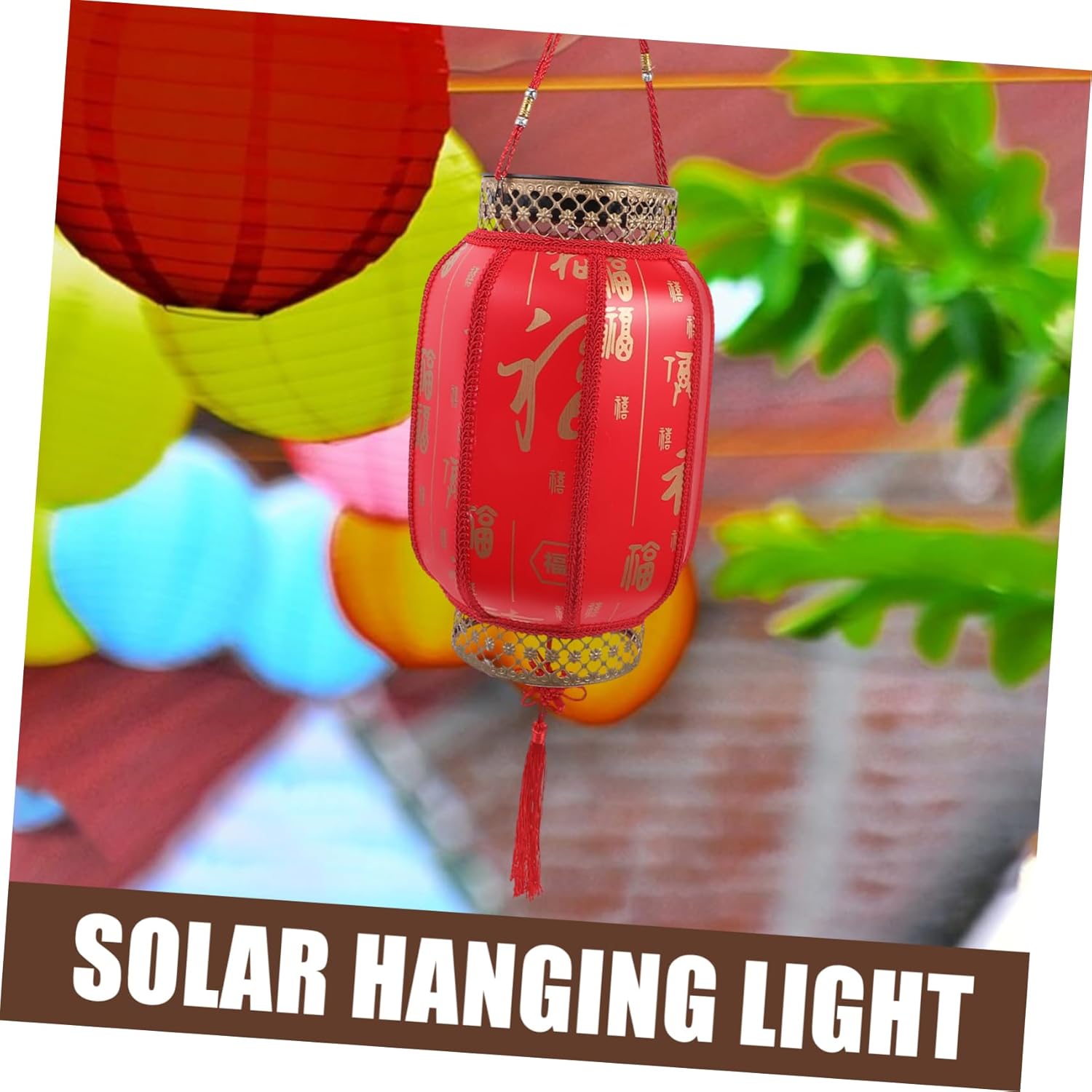 Solar Lantern with Chinese Red Festival Design Durable Outdoor Hanging Lamp Traditional Garden Decor Light for Patio and Balcony Solar Powered Festive Atmosphere