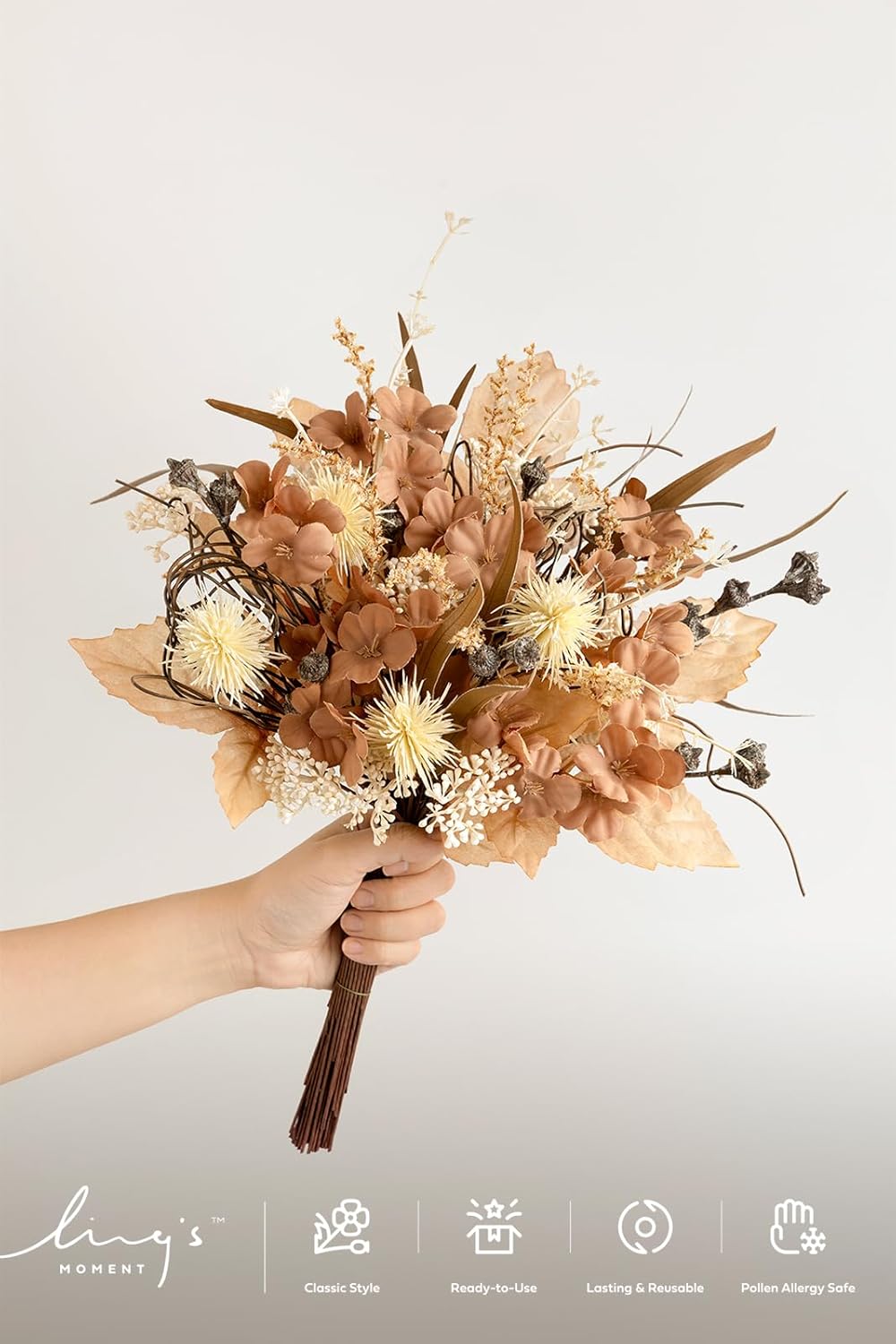 Ling's moment Artificial Greenery Stems Box Set, 62pcs with 9 Kinds of Faux Greenery Picks for DIY Bridal Bouquets Wedding Floral Arrangement Table Centerpieces, Walnut Brown & Sand Biege