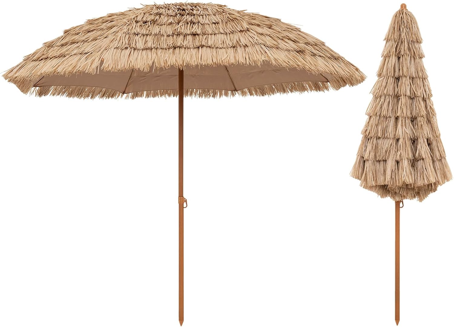 8FT Thatched Patio Tiki Umbrella, Hawaiian Style Outdoor Beach Umbrella with Sun-protective Canopy & 8 Sturdy Ribs, Tropical Palapa Sunshade for Beach, Backyard & Poolside