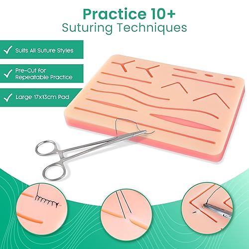 Miniatura 17 de Kit de herramientas de sutura e hilos con aguja Instrumentos de acero inoxidable de alta calidad perfectos para la práctica de sutura Incluye