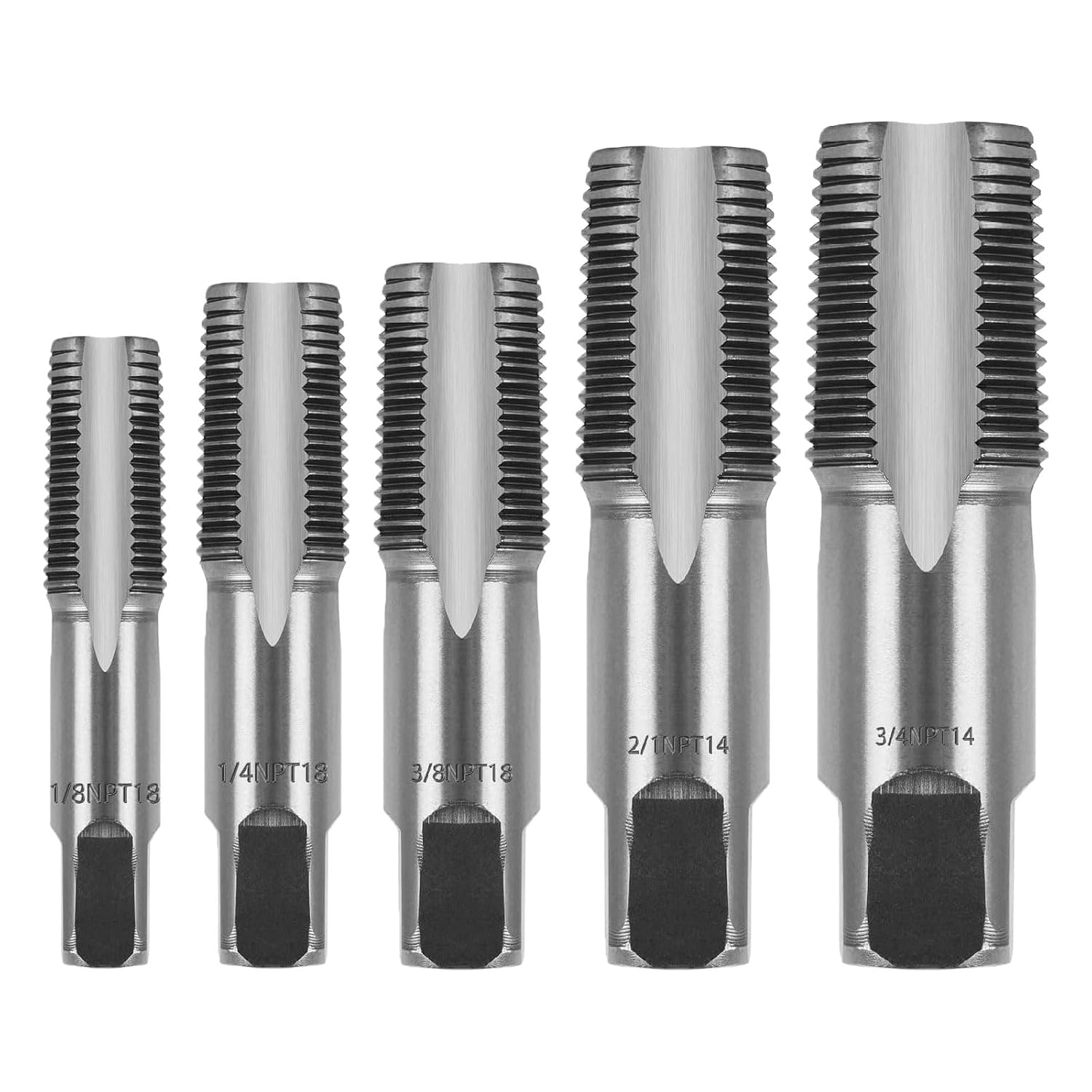 5Pcs Carbon Steel NPT Pipe Tap Set 1/8" 1/4" 3/8" 1/2" and 3/4" Npt Tap Assorted Plumbers Mechanics and Thread