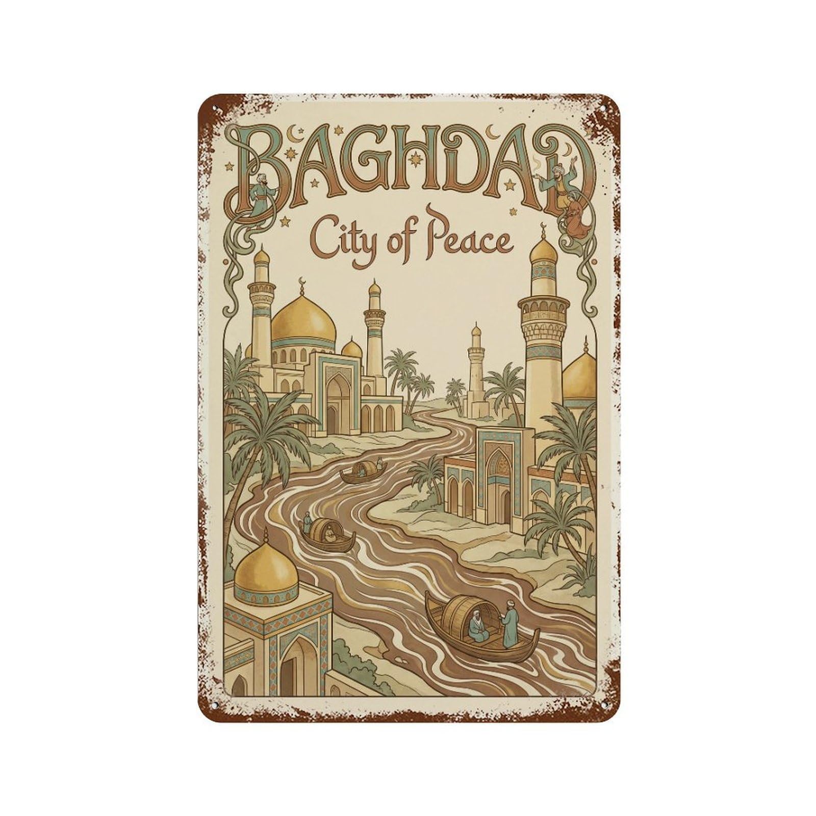 Metal Tin Sign Vintage Travel Iraq Baghdad