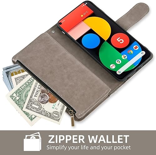 Miniatura 4 de Asuwish Funda de teléfono para Google Pixel 5 con protector de pantalla de vidrio templado y soporte de tarjeta de crédito con tapa de flores,