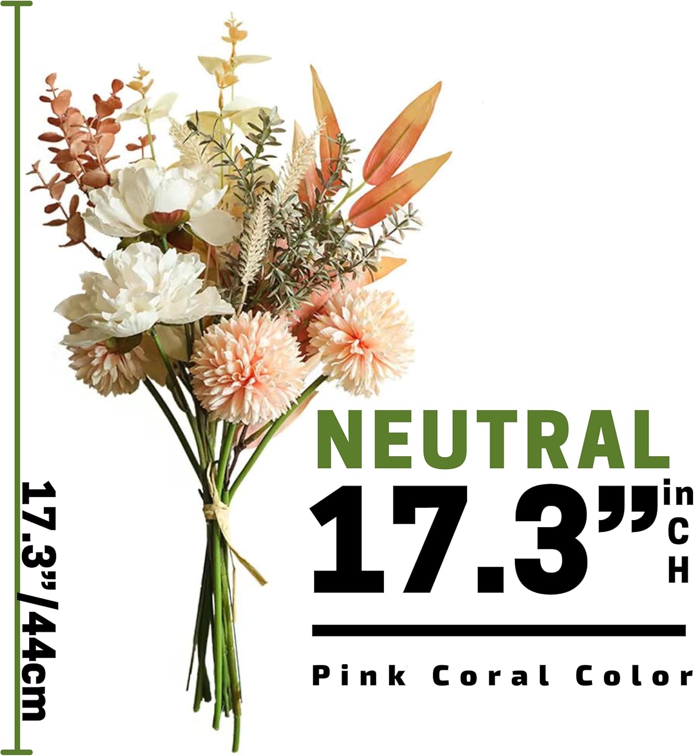 2Packs Artificial Faux Flowers Plant Silk 17.3" Fall Flower Arrangement Boho Style Bouquets Floral Rustic Decoration Table Centerpieces for Home Kitchen (Romantic Elegant Neutral Pink Coral Color)