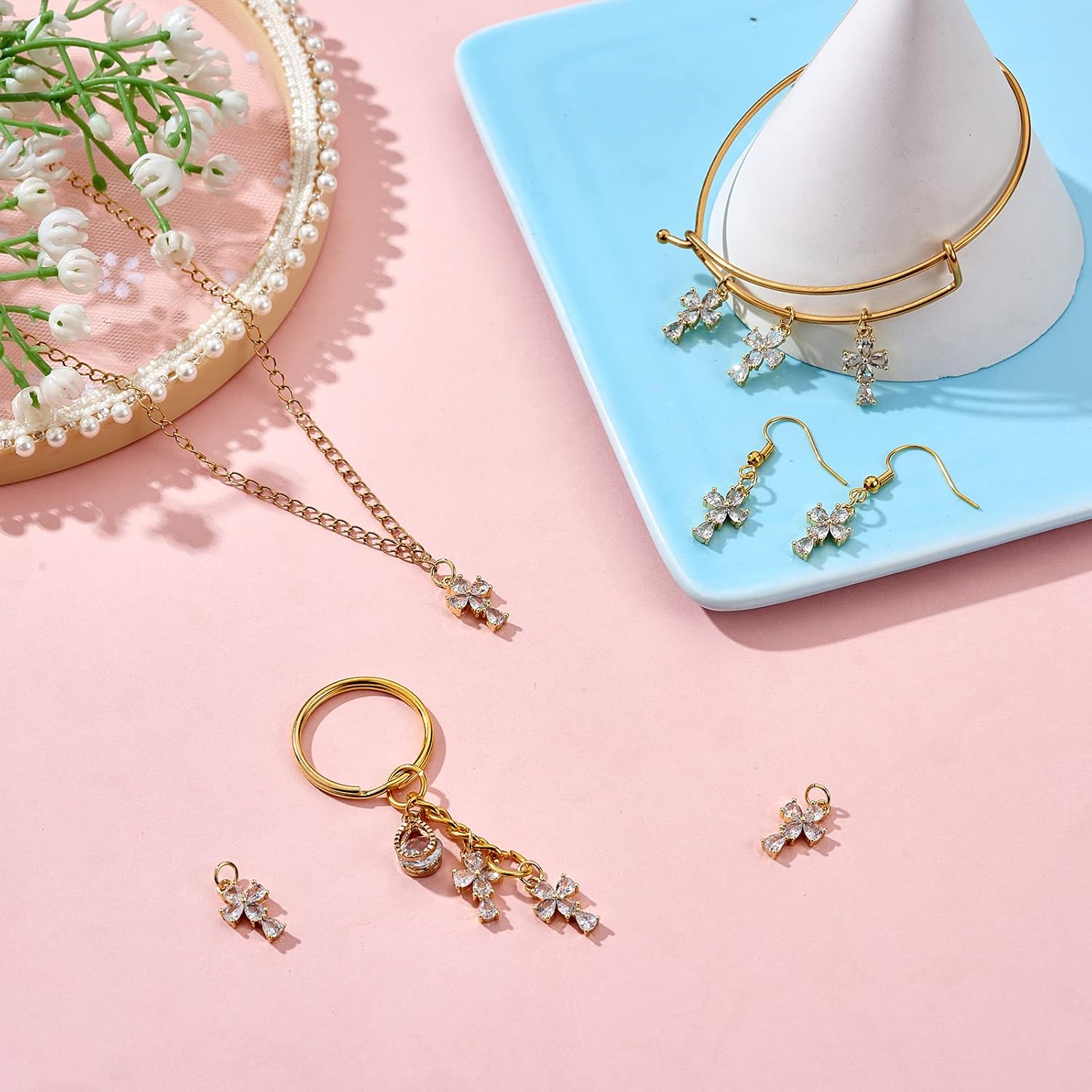 10 Pieces Cross Cubic Zirconia Charm Pendant Brass Cross Charm Crucifix Pendants for Jewelry Necklace Bracelet Earring Making Crafts - Image 4