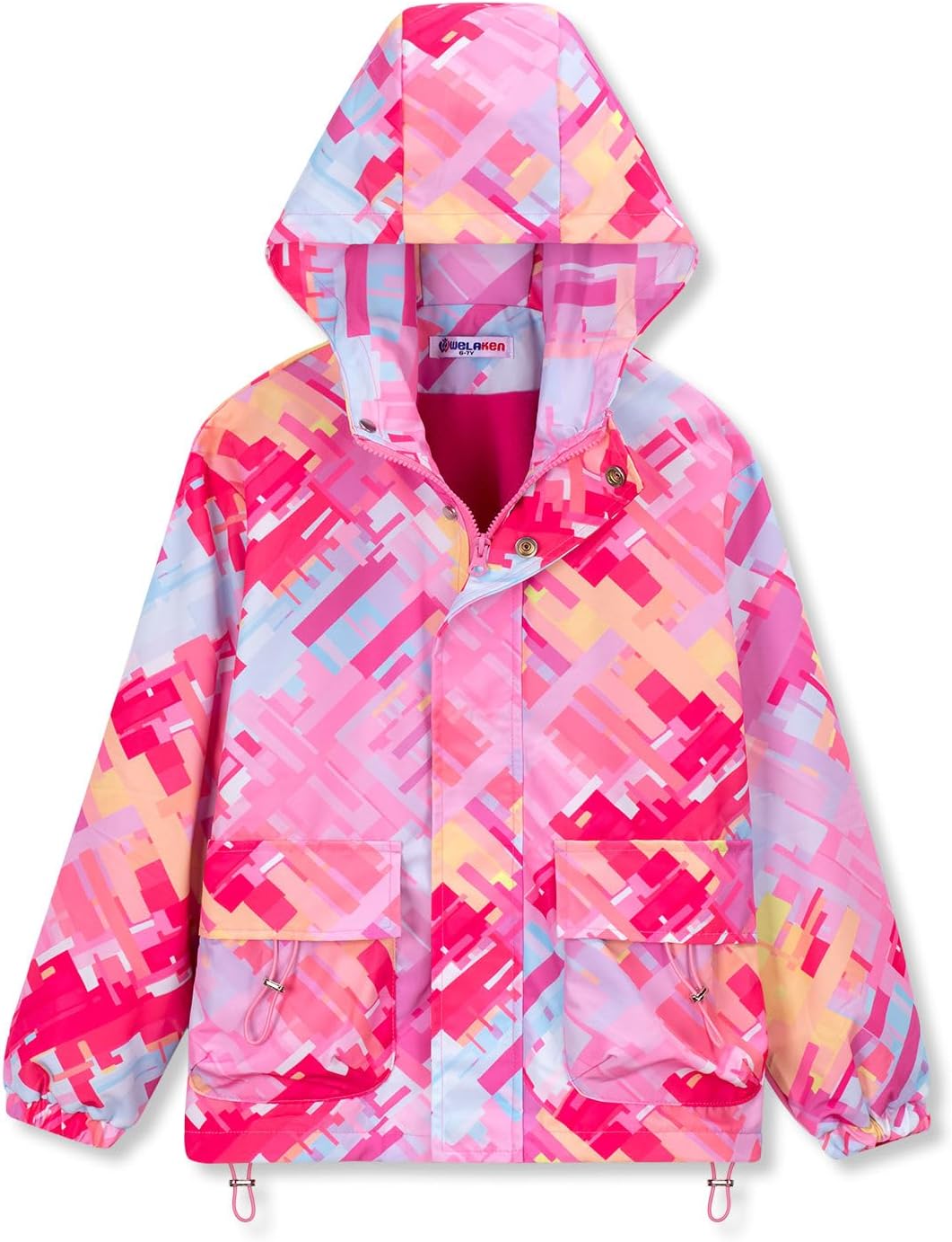 WELAKEN Girls Water-Resistant Jacket with Fleece Lining and Pockets – Kids Zip-Up Hooded Coat