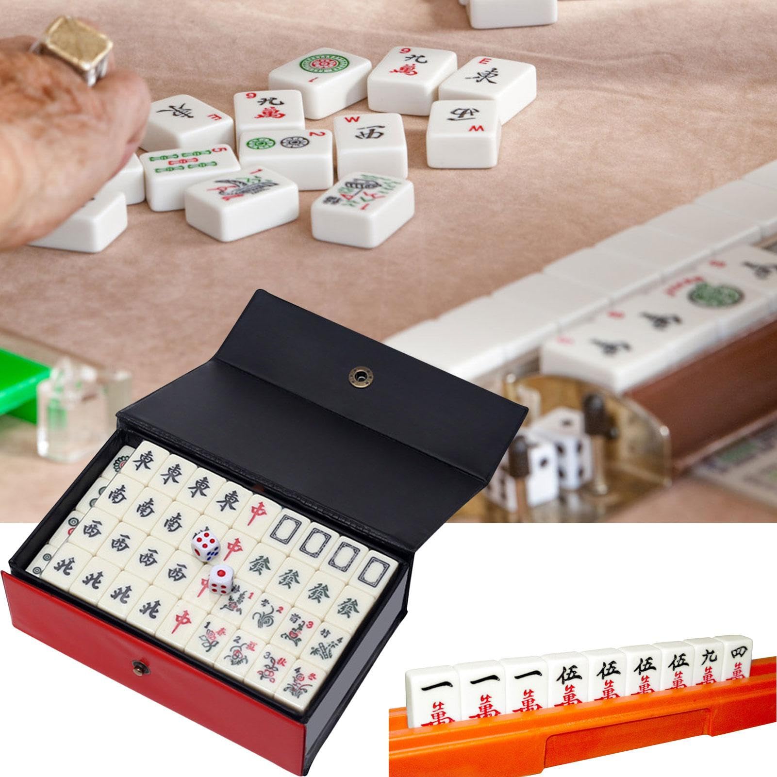 Mahjong Tiles Game pour le style chinois - 144pcs petite collection traditionnelle, cas de transport Durablies, kit de pièces compactes, boîte Ready Travel | Ensemble de de style chinois amusan