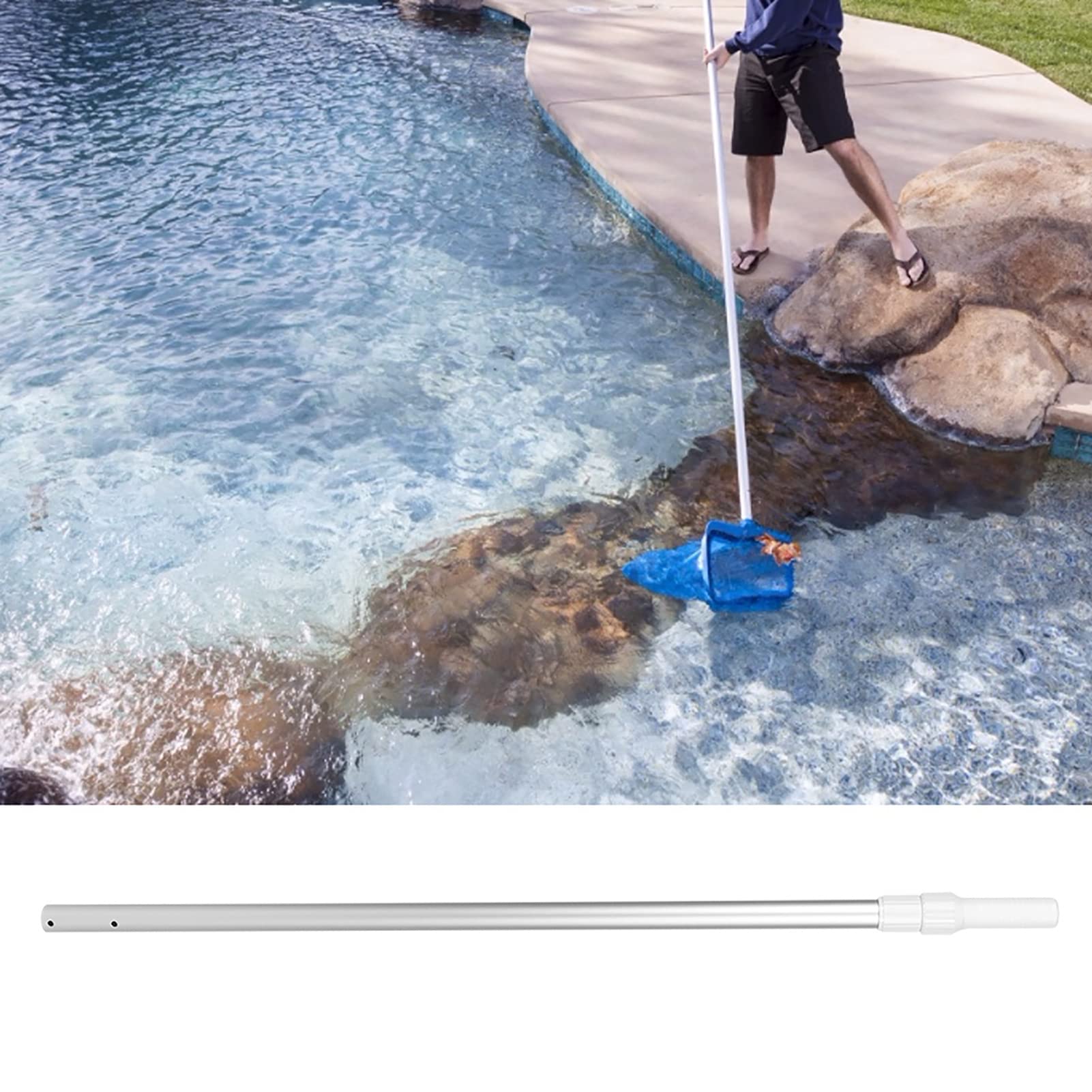 Asta Telescopica per Piscina in Lega di Alluminio, Lunghezza Regolabile da 44,6 a 78,7 Pollici, Impugnatura Ergonomica, Perfetta per gli Strumenti di Pulizia della Piscina