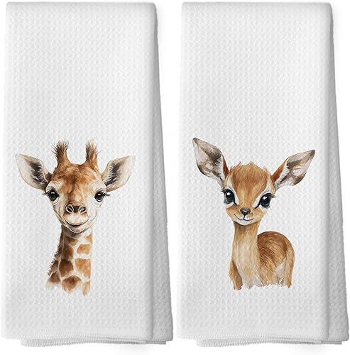 shiviody Giraffe Deer Kids Hand Towels - Giraffe Gifts Kitchen Dish Towels, Deer