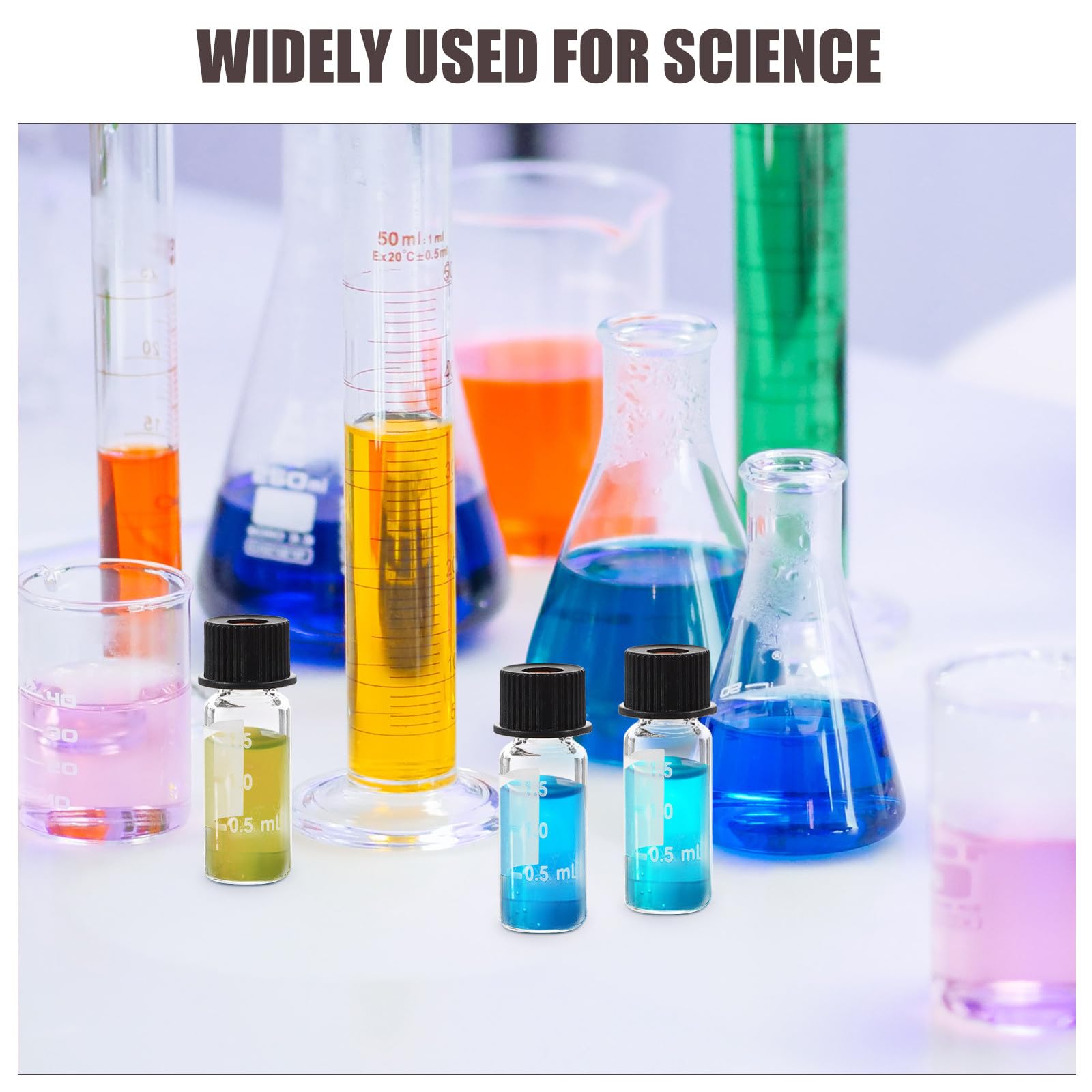 SOLUSTRE Vial de Muestra Rosca 8-425 de 2 Ml para Laboratorio, Material Sintético, Buen Sellado y Evita Fugas, Pack de 100 Unidades para Uso en Aceites Esenciales