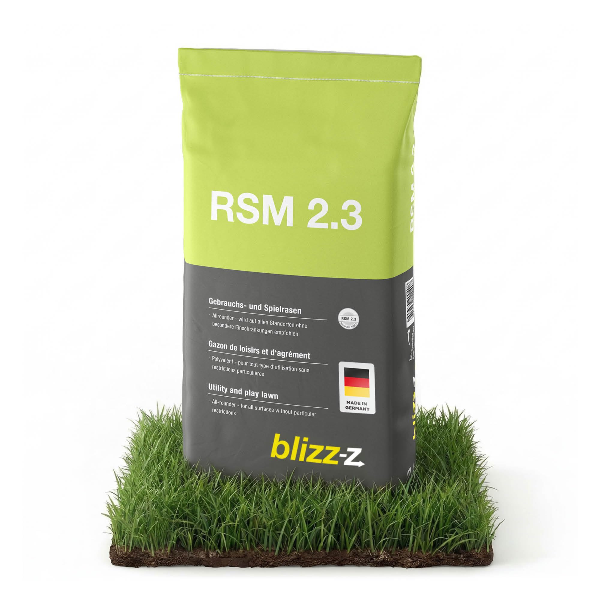 blizz-z RSM 2.3 Gebrauchs- und Spielrasen Samen für ca. 400m² | 10 kg Sack | Rasensamen | hoch belastbarer, winterharter Rasen für Spiel- und Liegewiesen, Hausgärten | Profiqualität | Made in Germany