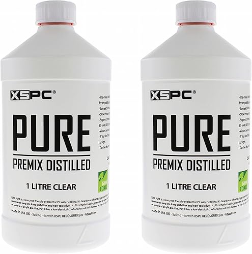 XSPC Pure Premix - Refrigerante destilado para PC, 1 litro, transparente, paquete de 2
