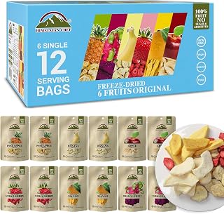 Himalayan Chef Freeze-Dried Fruit Mix 12 Bags - Organic Healthy Snacks for Kids & Adults, 6 Fruits: Banana, Apple, Mango, Pineapple, Strawberry, Dragon Fruit