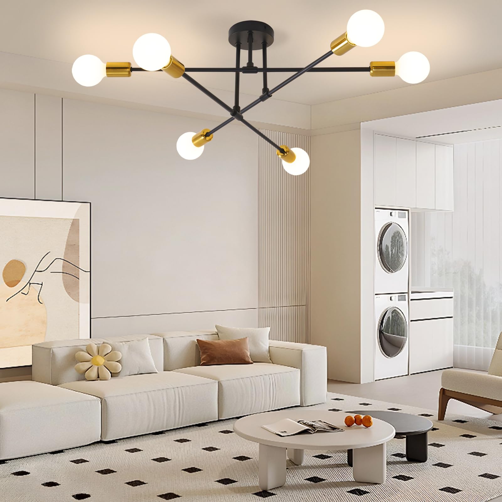 Plafonnier 6 ampoules 60 W - Culot E27 - Lustre rétro Sputnik - Plafonnier pour chambre à coucher, salon, cuisine - Ampoules non incluses
