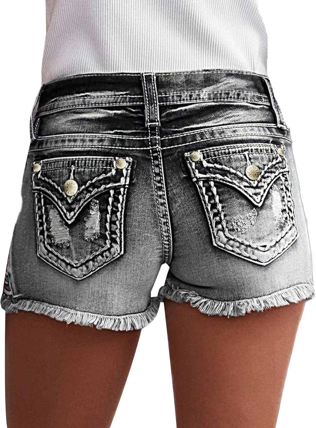 Flamingals Jean Shorts for Women Ripped Denim Low Waist Distressed Raw Hem Skinny Stretchy Shorts - Image 5