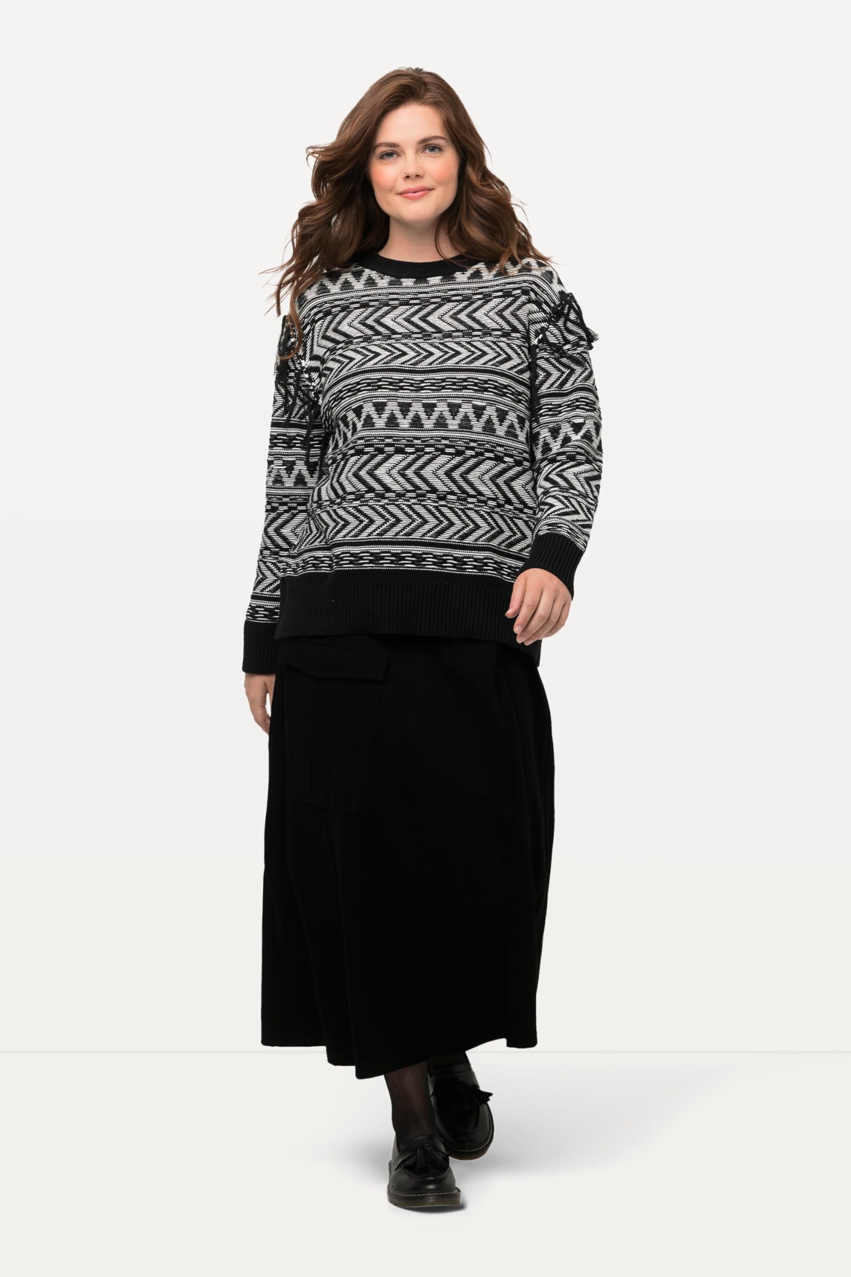 Ulla Popken Femme Grandes Tailles Jupe Portefeuille en Jersey Point de Rome, Style Militaire, Coton Bio 822148