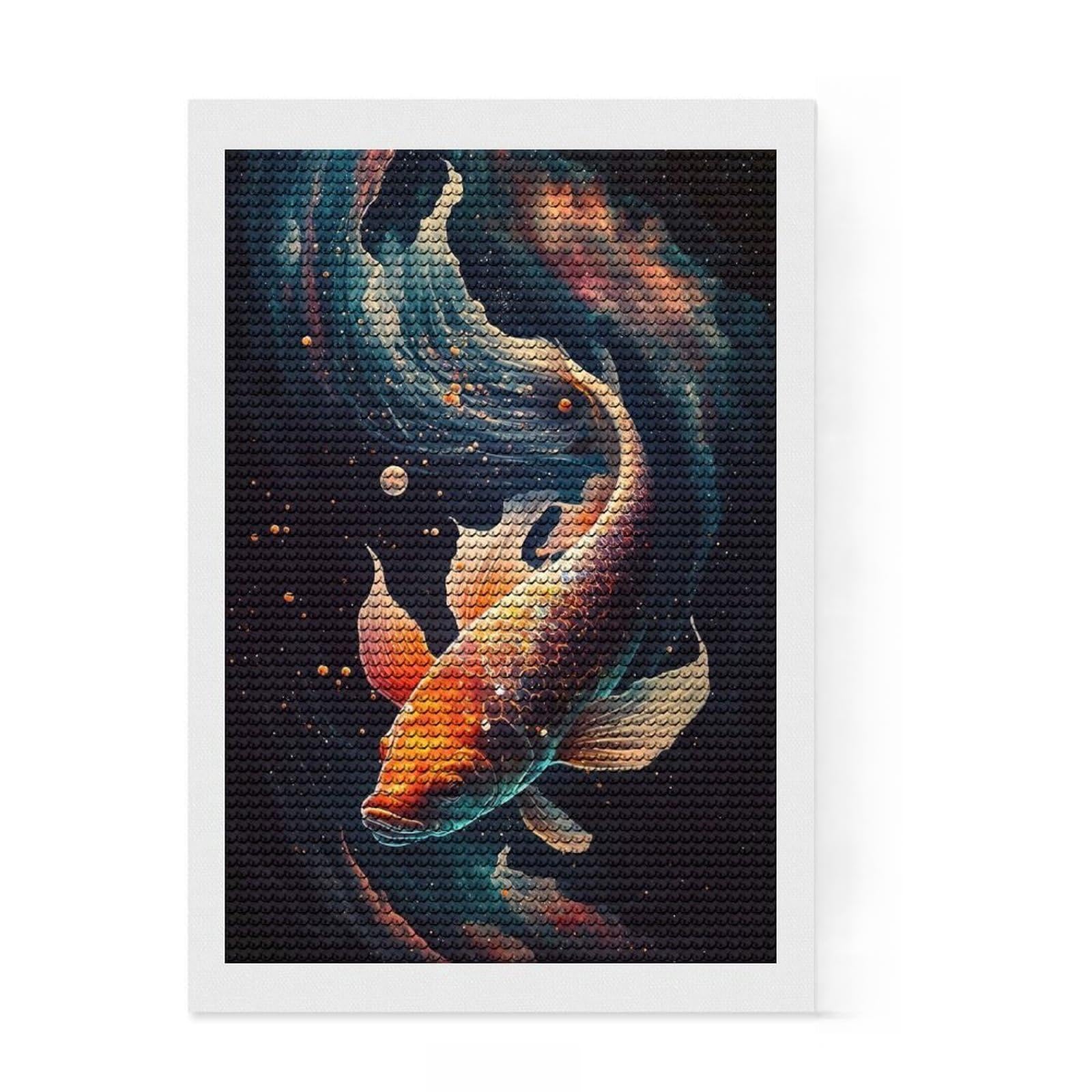 Junmoney Cosmic Koi Diamond Art Canvas 8"x12", Birthday Gift, for Adults, Creative Leisure Activity, Aesthetic Room Decor