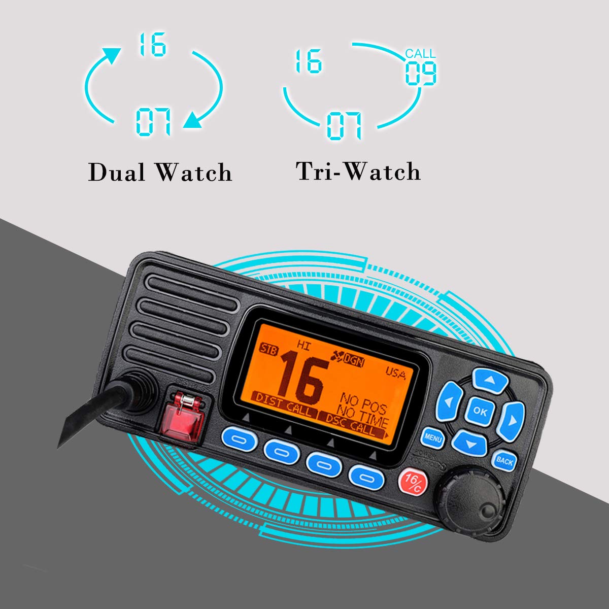 Retevis RA27 Marin Émetteur-récepteur, IP67 Étanche Talkie Walkie, Class D DSC, GPS, 88 Chaînes, Dual/Tri-Watch, Radio VHF Marine Fixe pour Yachts, Marinas (1 Pièce, Noir)