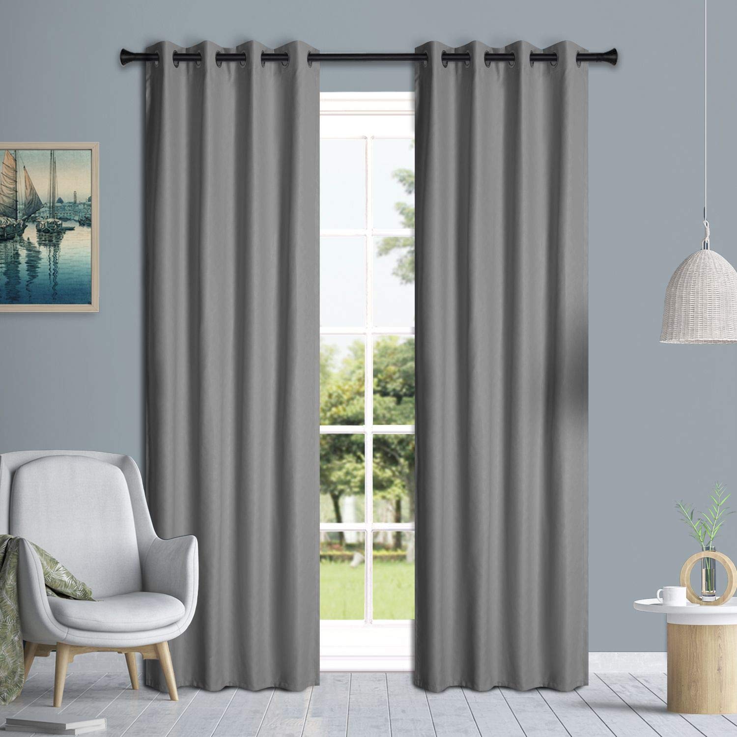 Blackout Curtains Thick Thermal Eyelet Ring Top Pair of Curtains Embossed Texture (Silver, 46 x 90 Inch)