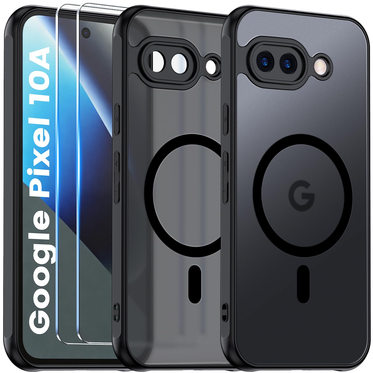 Yohii Magnetisch Hülle für Google Pixel 10A 5G mit 2 Stück Panzer Schutz Glas und Kompatibel mit Mag-Safe, Kameraschutz Handyhülle, Militärnorm Stoßfest Kratzfest Matt Schutz Case, Schwarz