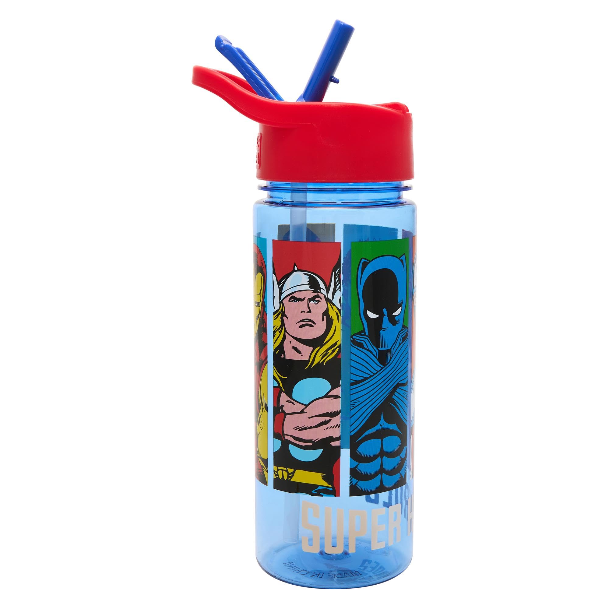 Marvel Avengers Kids Water Bottles with Built in Dust Cover - 500ml BPA-Free Avenger - Kids Drinks Bottle with Carry Handle - School Water Bottle with Removable Straw, Blue