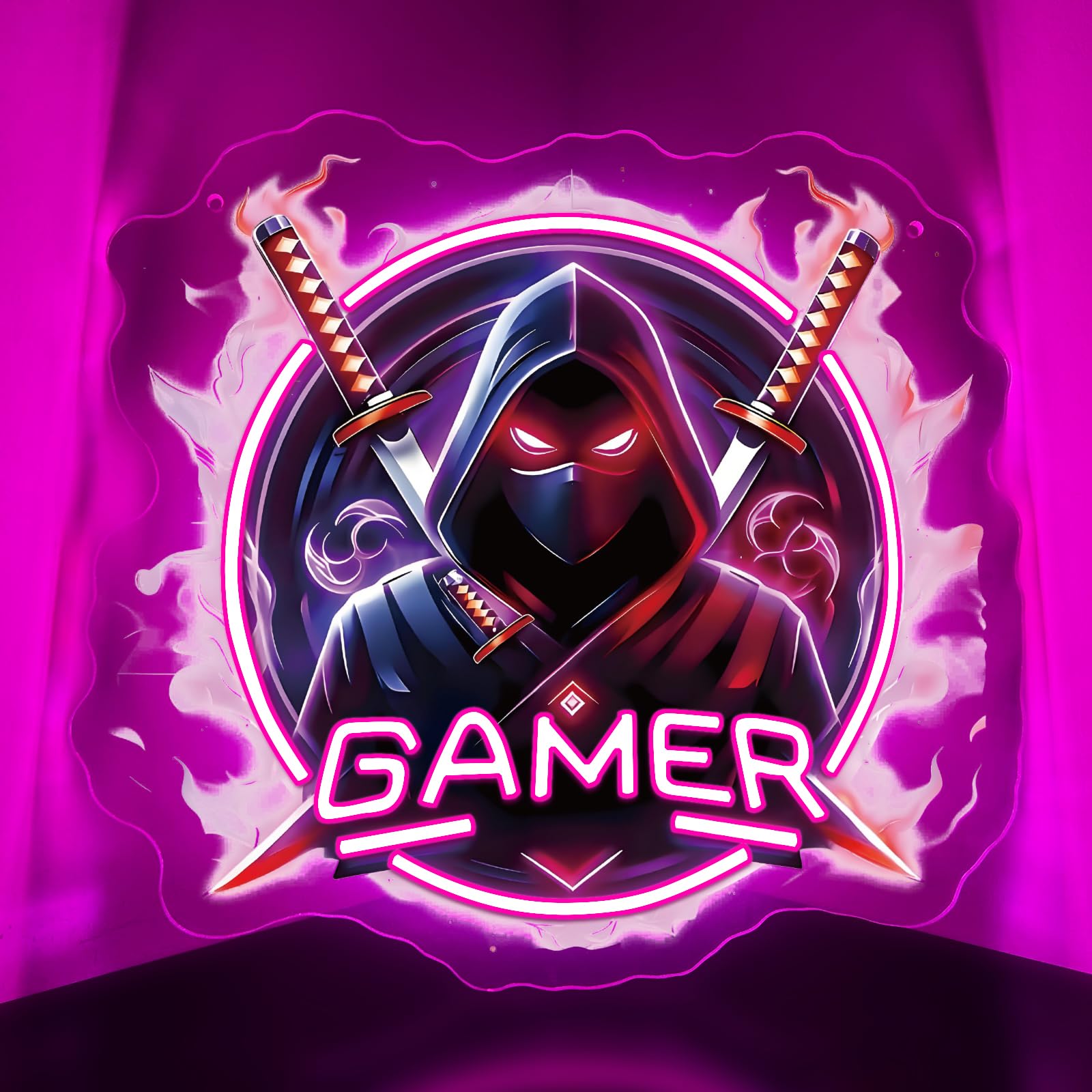 Gamer Neon Sign for Wall Deco,Japanese Ninjas Neon Light for Man Cave Gaming Room Game Zone Club Bedroom Party,Japanese Katana Gaming Adjustable LED Lights Gift for Gamer USB Powered（13.8"*12.6"）