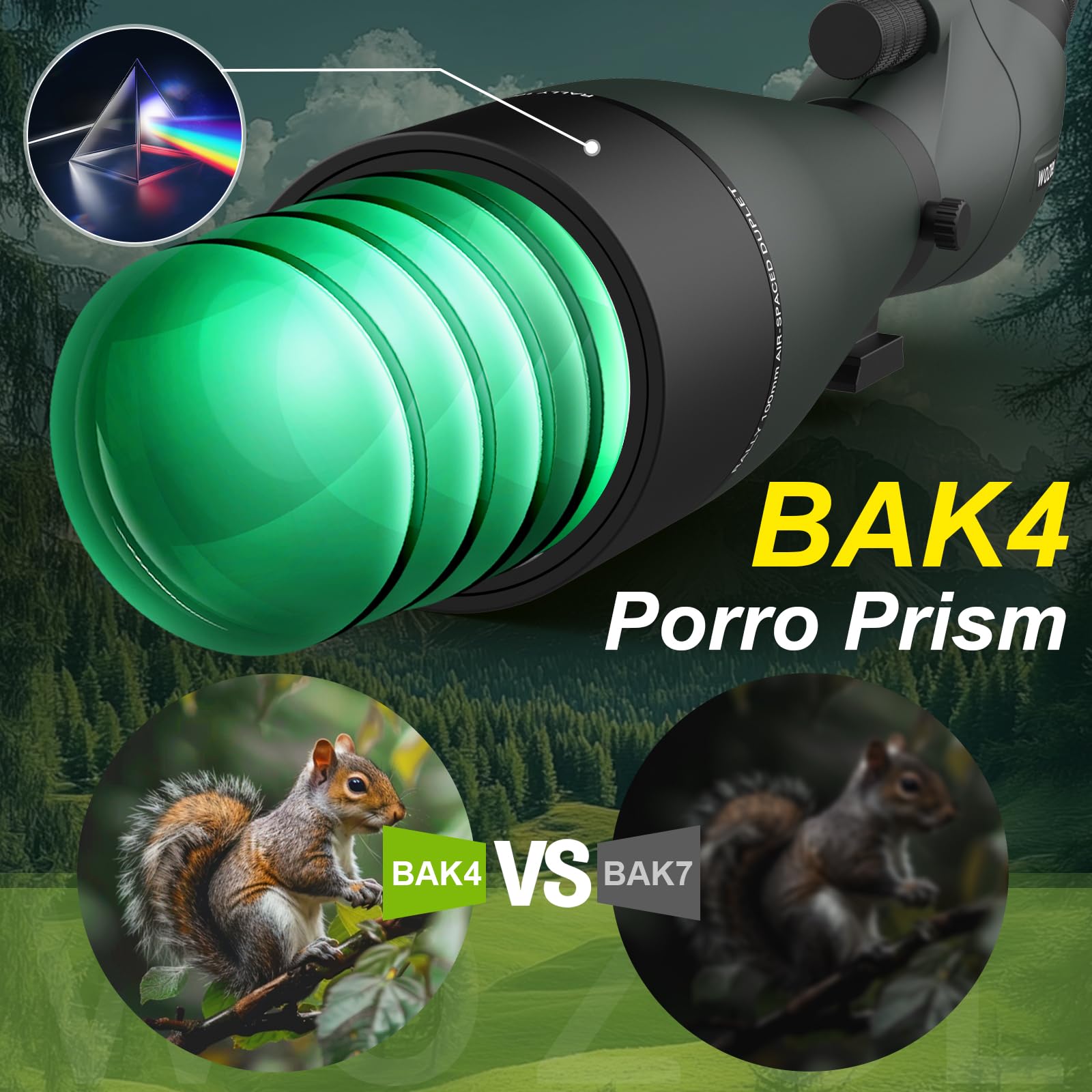 WOZEL Lunette d'observation HD 25–75 x 100 mm – Prisme BAK4 coudé à 45 degrés haute définition étanche pour observation des oiseaux, tir sur cible, chasse, observation de la faune sauvage avec sac de