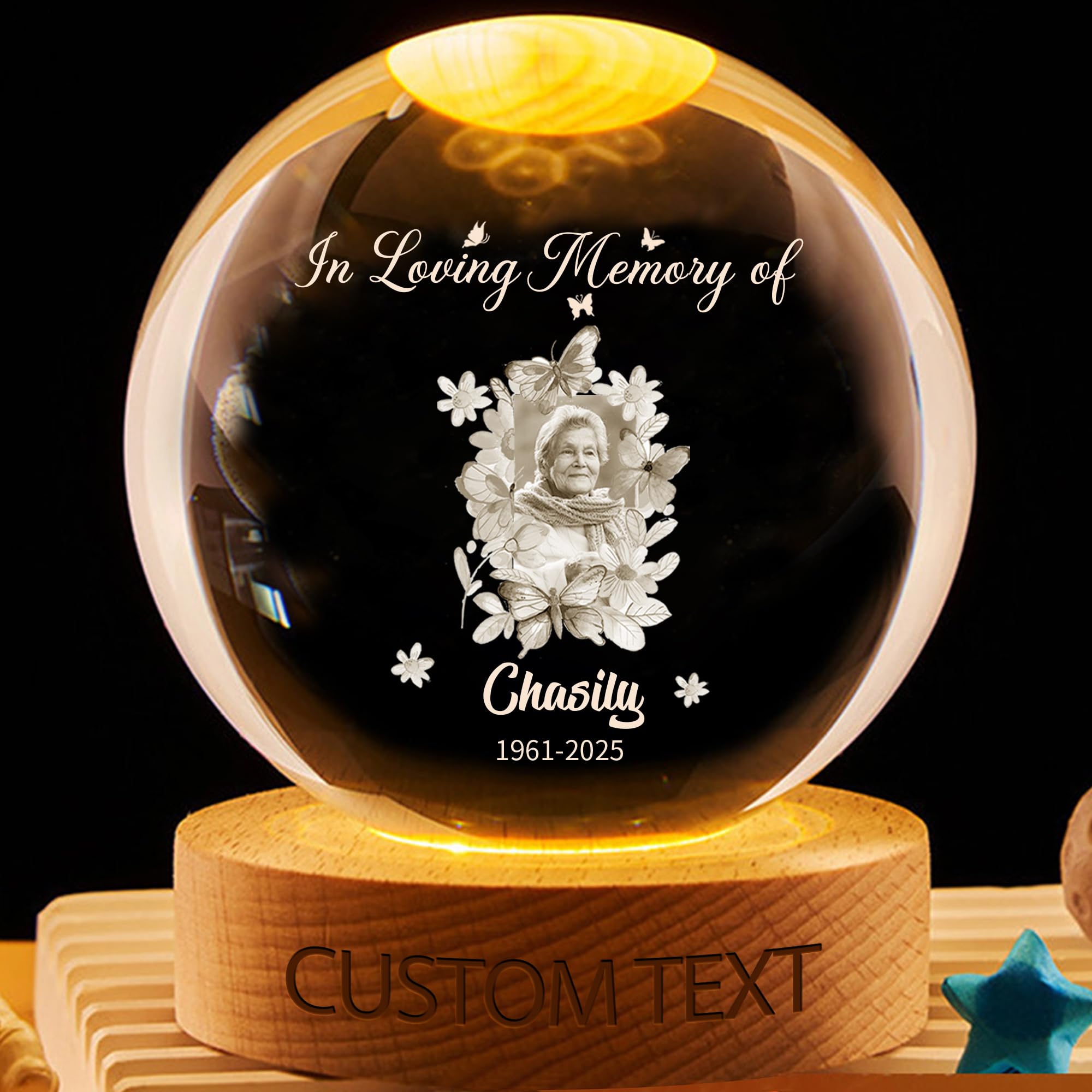 KKIIOEXX Personalized Photo Crystal Globe Lamp,Custom Photo Crystal Ball Night Light Memorial Keepsake,Remembrance Memorial Sympathy Gift for Loss of Loved One