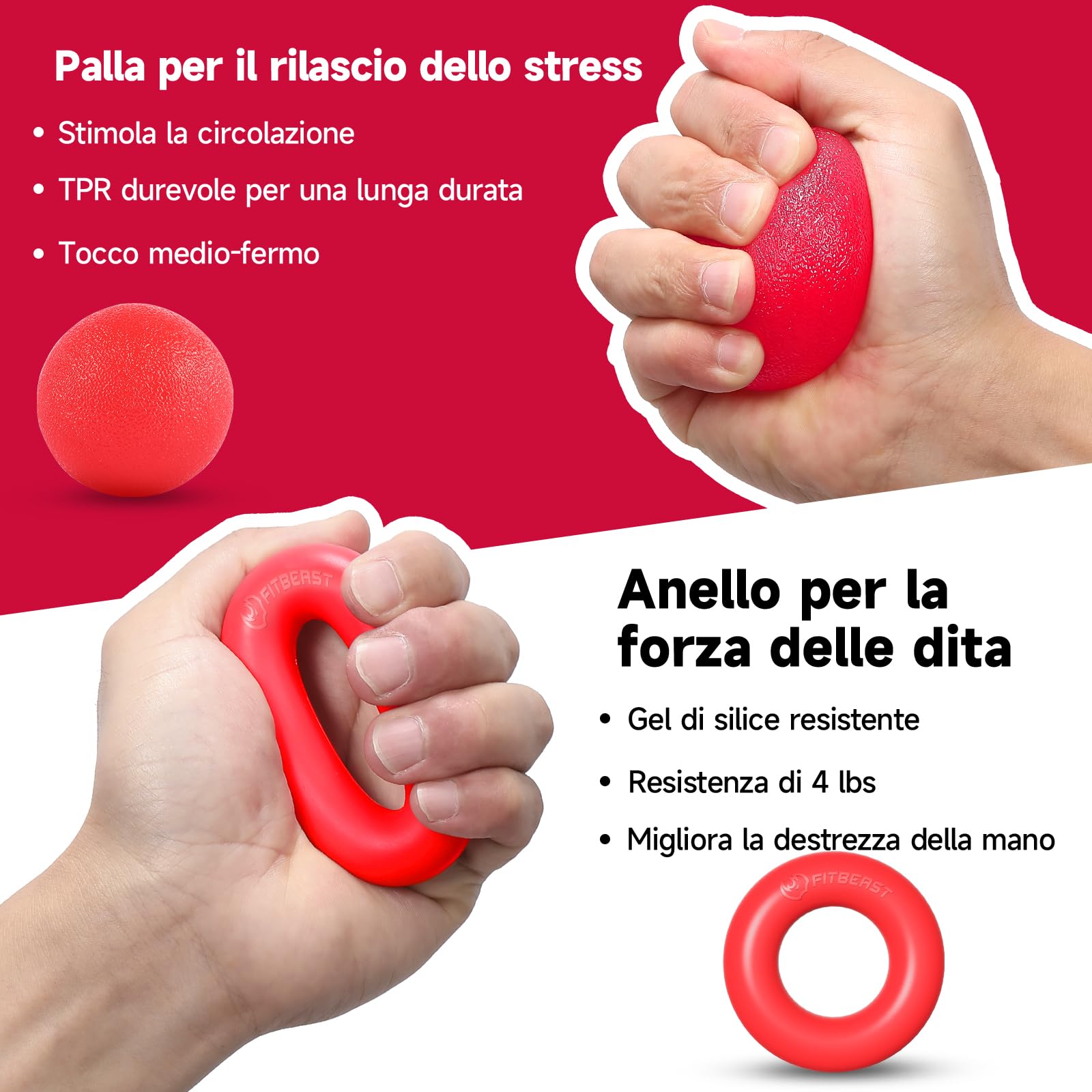 FitBeast Kit di Allenamento per Rinforzare la Presa 5 Pezzi, 2 Regolabili per Avambraccio, Estensori per Dita, Anello di Presa e Palla Antistress per Atleti
