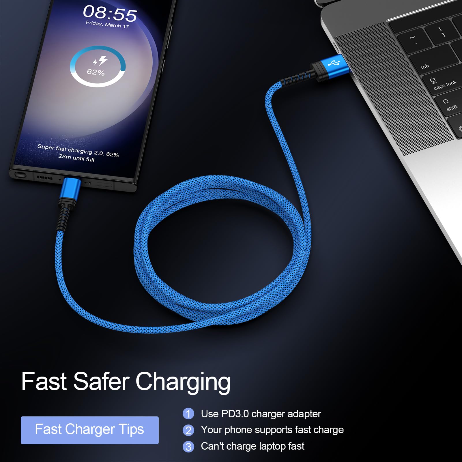 Cable de carga rápida USB C para Samsung, paquete de 3 unidades de 6 pies de nailon trenzado tipo C Android Auto para Galaxy Z Fold7 Flip7 S25 Ultra S24 FE A16 A15 A56 A55 A36 A26 A35 5G iPhone 17 16e